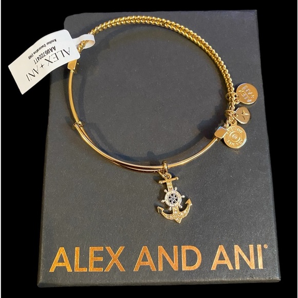 Alex and Ani Two-Tone Textured Anchor Charm Bangle - Picture 1 of 6